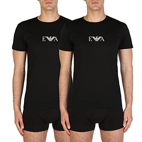 Emporio Armani Underwear 2-Pack T-Shirt Essential Monogram, Maglietta da Uomo, Nero (Black Black), M