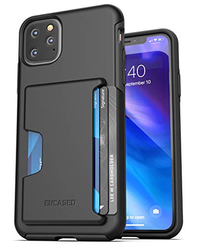 Encased Custodia a portafoglio per iPhone 11 Pro Max (2019) ultra resistente con slot per carte di credito (capacità 4 carte di credito) nero