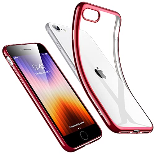 ESR Cover in Silicone Trasparente Compatibile con iPhone SE (2022), iPhone SE (2020), iPhone 8, Custodia Sottile Protettiva in TPU Morbido, Resistente all ingiallimento, Rosso