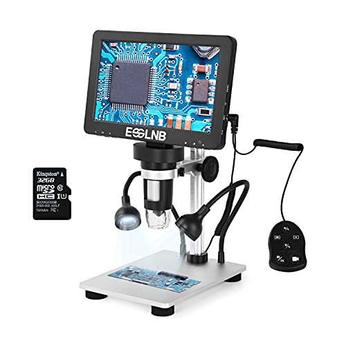 ESSLNB Microscopio 7  LCD Microscopio Digitale 1080FHD Immagine con 32G Carta Telecomando 8 Luci LED Regolabili&2 Luci di Riempimento Supporto in Metallo Ricaricabile Batteria al Litio