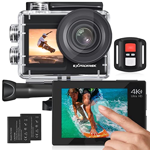 Exprotrek Action Cam, 20MP Action cam 4K con touch screen,angolo di visione regolabile e con stabilizzatore EIS, impermeabile fino a 40m sotto l acqua
