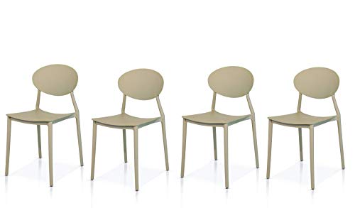 Fashion Commerce Set di 4 sedie Minimal Polipropilene Tortora, Set 4 unità