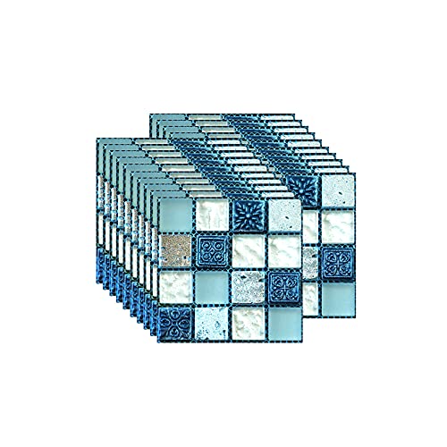 FBBULES 20PCS Adesivi Parete, PVC Autoadesiva Resistente al Calore Impermeabile Backsplash per Soggiorno Cucina Stick Stile Mosaico Blu (10 x 10 cm   4 x 4 Pollici)