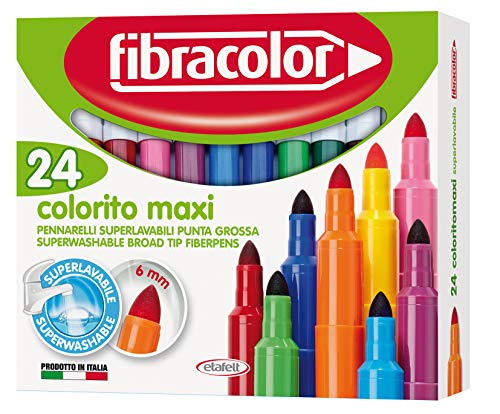 FIBRACOLOR Pennarelli Colorito Maxi confezione 24 colori, punta grossa, superlavabili