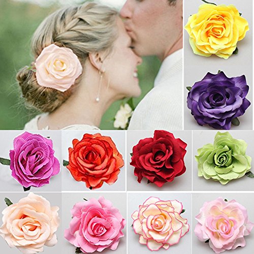 Fiori per Capelli, Clip di Fiori 10 pezzi Multicolore Rosa Fiore Forcina Fermagli per Capelli per Donne Ragazze Festa Spiaggia Nozze