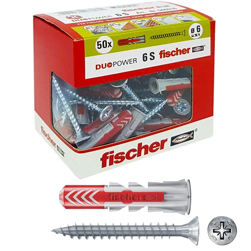 Fischer 50 Tasselli Duopower con Vite, 6 x 30 mm, per Muro pieno, M...