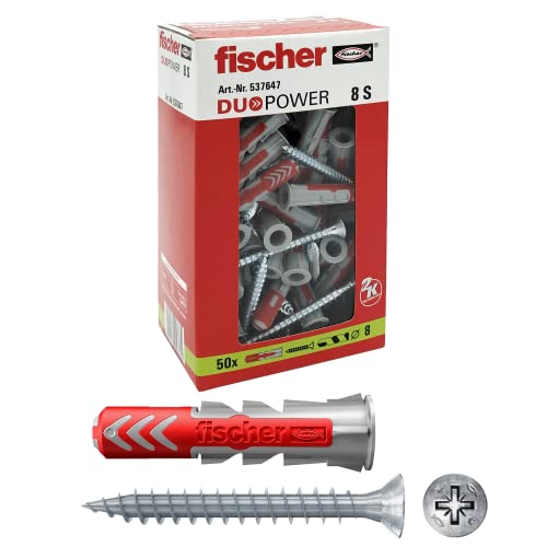 Fischer 50 Tasselli Duopower con Vite, 8 x 40 mm, per Muro pieno, M...