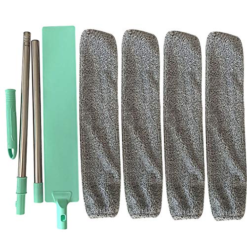 Fnsky - Spolverino per la pulizia, spazzola per la polvere da camera da letto, con manico lungo e flessibile, Verde, 125cm-With 4 PCS Cloth