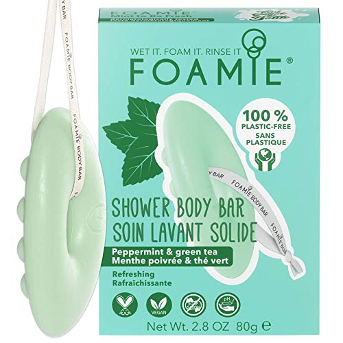 Foamie Gel doccia solido per tutti i tipi di pelle con olio di menta piperita e tè verde per una doccia rinfrescante 100% vegan e senza plastica 80 g