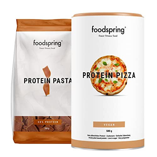 foodspring Pranzo Proteico, Impasto Pizza e Pasta Proteica, 750g, A basso contenuto di carboidrati, Ricchi di proteine, Light e veloci da preparare