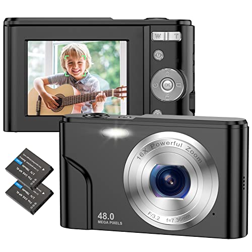 Fotocamera Digitali Compatte Macchina Fotografica, 1080P HD 48 MP Fotocamera Vlogging con Zoom Digitale 16X, 2.4  LCD Ricaricabile Mini Video Fotocamer per Bambini, Adulti, Principianti (Nero)