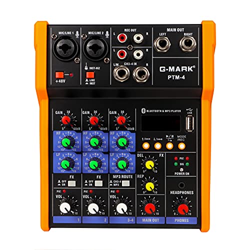 G-MARK - Mixer audio professionale a 4 canali, USB, Bluetooth, per Live e Studio