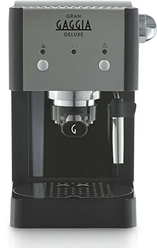 Gaggia RI8425 11 GranGaggia Deluxe - Macchina Manuale per il Caffè Espresso, per Macinato e Cialde, 15 bar, 1L, Acciaio Inox, Nero, 1025W