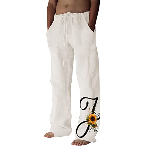 Generic Tute Sportive Economiche Pantaloni di Grandi Dimensioni con Tasche in Lino Stampate Casual da Uomo