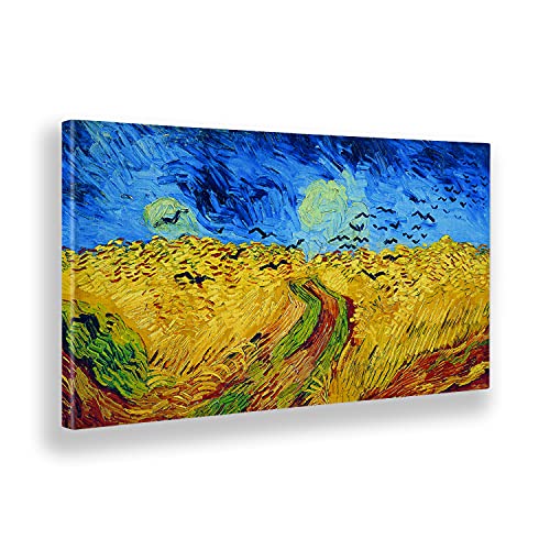Giallobus - Quadro - Vincent Van Gogh - Campo di Grano con voli di Corvi - Tela Canvas - 140x70 - Pronto da Appendere - Quadri Moderni per la casa