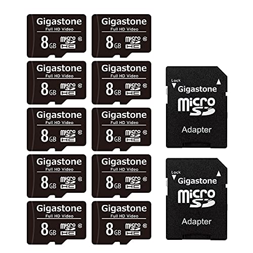 Gigastone Micro sd 8 GB, Set da 10, U1 C10, per Telefono Fotocamere Videocamere Dashcam GoPro DJI Drone Fino a 80 10 MB s (R W) con Adattatore Scheda Micro SD