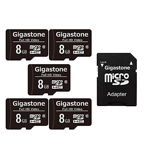 Gigastone Micro sd 8 GB, Set da 5, U1 C10, per Telefono Fotocamere Videocamere Dashcam GoPro DJI Drone Fino a 80 10 MB s (R W) con Adattatore Scheda Micro SD