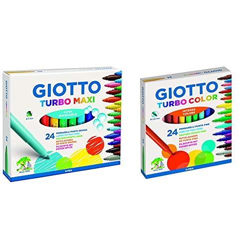  Giotto 455000 Pennarelli Turbo Maxi Punta Larga, 5 Mm, Conf. Da 24 Tonalita  Di Colori & Giotto, 24 Pennarelli Giotto Turbo