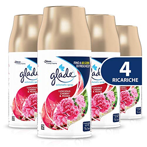 Glade Automatic Spray Ricarica, Profumatore per Ambienti, Fragranza Luscious Cherry & Peony, Formato Scorta da 4 Ricariche da 269 ml