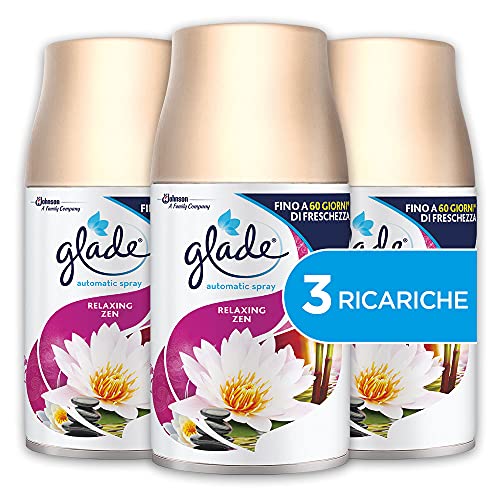 Glade Automatic Tripla Ricarica, Profumatore per Ambienti Spray, Fragranza Relaxing Zen, Formato Scorta da 3 Ricariche x 269ml