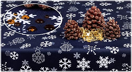 GOLDMAR - Tovaglia natalizia, antimacchia, resistente allo sporco, double face, in poliestere, elegante decorazione natalizia (140 x 220 cm, blu scuro)