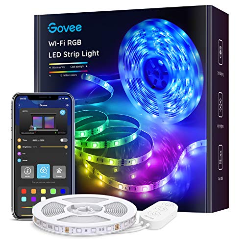 Govee Striscia LED, Smart WiFi RGB Compatibile con Alexa e Google Assistant, App Controllato Musica, Multicolore per casa, Bar, Festa, 12V 5m