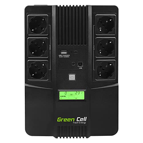 Green Cell Gruppo di continuità UPS Potenza 800VA (480W) 230V Alimentatore protezione da sovratensioni line interactive AVR USB RJ45 6X Schuko Uscite con Display LCD