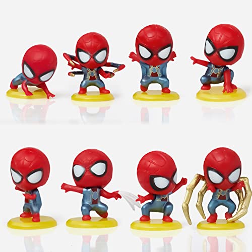 Gxhong Set di 8 Mini Figure Spiderman Cake Topper Kit Decorazione per Torte Supereroe Spider-Man Decorazione Torta di Compleanno, Accessori per la Decorazione di Torte per Feste