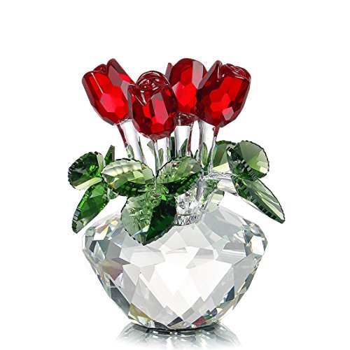 H&D HYALINE & DORA Fermacarte con bouquet di rose di cristallo, decorazione per l arredamento della casa da collezione in cristallo