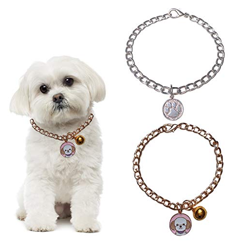 HACRAHO - Collana per cani, 2 pezzi, con campana e ciondolo per cani di piccola taglia, colore: oro e argento, 40 cm