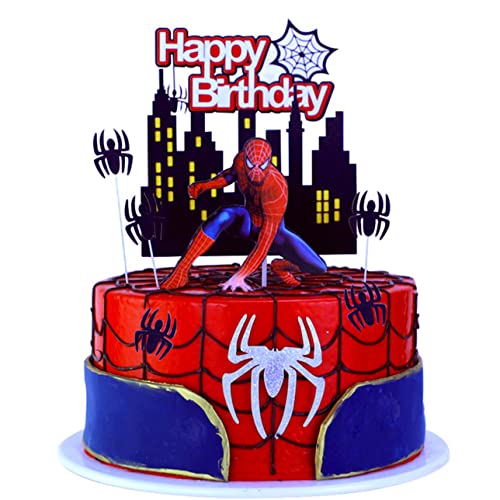 Happy Birthday Topper Spiderman Cake Topper Decorazione Torta Di Compleanno Cake Decorazione Torta Festa per Bambini Festa di Compleanno, Baby Shower e Matrimonio 9 Pcs