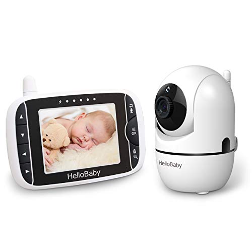 HelloBaby Baby Monitor con Telecamera Remota Pan-Tilt-Zoom Schermo LCD da 3,2 Pollici, Visione Notturna a Infrarossi, Display Della Temperatura