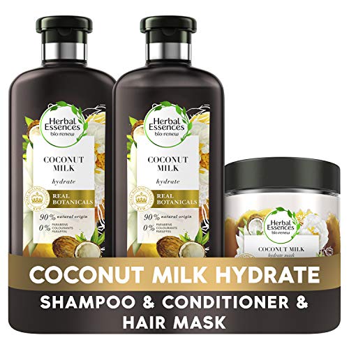 Herbal Essences Bio:Renew - Set di shampoo al latte di cocco, balsamo per capelli e maschera per capelli idratanti, odori come olio di cocco, un set di prodotti naturali per capelli