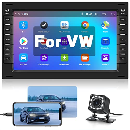 Hikity Autoradio 2 Din Android per VW Golf Bora Polo T5 Sharan Peugeot 307 Jetta 7 Pollici Touchscreen Stereo Android con MirrorLink WiFi BT USB SWC RCA FM+Canbus+Retrocamera
