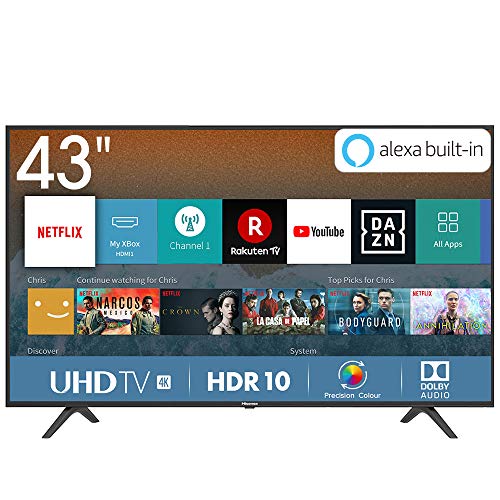 Hisense H43BE7000 Smart TV LED Ultra HD 4K 43 , HDR, Dolby DTS, Slim Design, Tuner DVB-T2 S2 HEVC Main10, VIDAA U3.0 AI, Nero [Esclusiva Amazon - 2019]