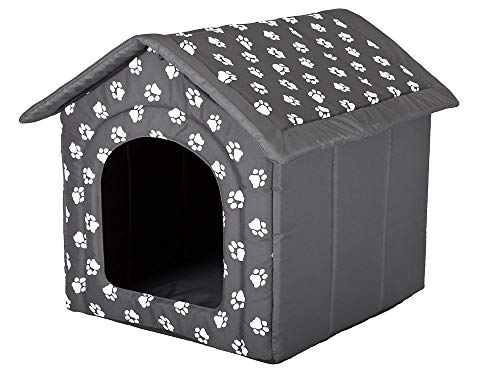 Hobbydog Doghouse - Cuccia per Cani, Grigio, Motivo con Impronte di Zampe, Taglia S (38 x 32 x 38 cm)