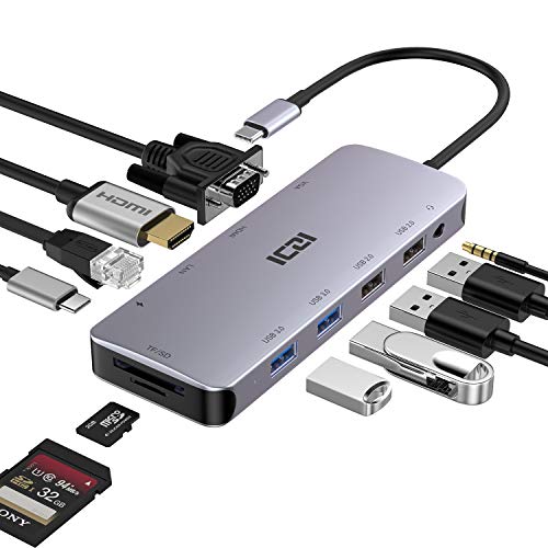 ICZI Hub USB C, 11 in 1 Adattatore Tipo C (Thunderbolt 3) con HDMI,...