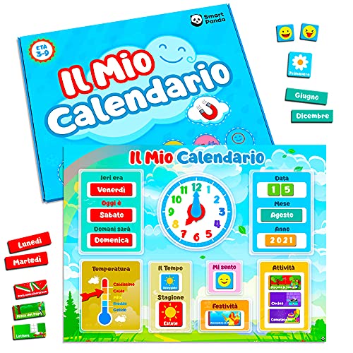 Il Mio Calendario di SmartPanda – Giocattolo Magnetico Educativo per Bambini – Include Orologio, Stazione Meteorologica ed Emozioni – per Bambine e Bambini, Muro o Frigo – in Italiano