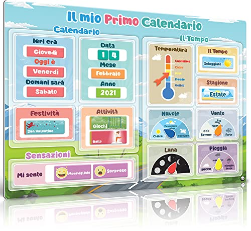Il Mio Primo Calendario - Calendario Magnetico per Bambini - Giocattolo Educativo e Didattico per Bambini Piccoli e in età Prescolare - Meteo, Emozioni, Giorni della Settimana e Attività - 30x40cm