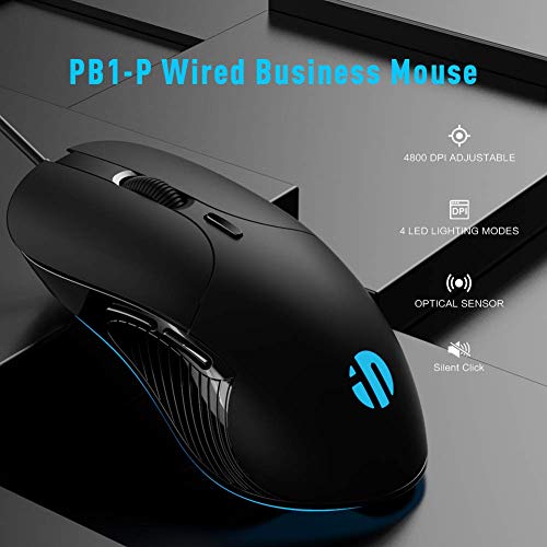 INPHIC Mouse cablato per aziende, clic Silenzioso, 4800 DPI Regolab...