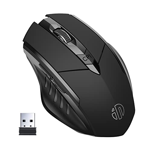 Inphic Mouse wireless ricaricabile, (con batteria ad alte prestazioni da 700 mAh), Mouse ergonomico senza fili 2.4G con ricevitore USB, 6 pulsanti, 800 1200 1600 DPI per PC Computer Laptop Mac, Nero