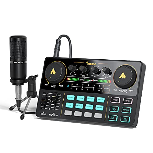 Interfaccia audio con mixer DJ e scheda audio, MAONO Studio di produzione di podcast ALL-IN-ONE portatile con microfono da 3,5 mm per streaming live, PC, registrazione e giochi (AU-AM200-S1)