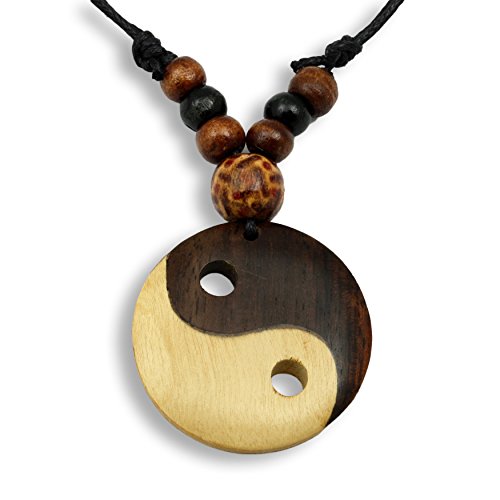 Island Piercing N285 - Collana con ciondolo in legno Ying Yang, fatta a mano, lunghezza regolabile.