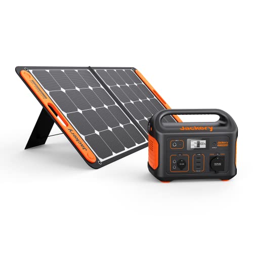 Jackery Generatore solare 500, 518WH, stazione di alimentazione portatile con pannello solare Saga da 100 W, alimentazione mobile da 230 V 500 W, con display LCD, per vacanze in campeggio