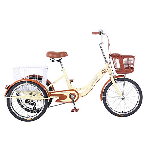 JHKGY Trike Adulto,Bici da Crociera A Tre Ruote,Trike per Adulti da 26 Pollici con Cestino,Bicicletta da Carico del Carrello del Pedale del Triciclo,con Strumenti di Assemblaggio Completo,Beige