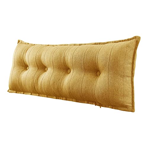 Johnear Cuscino per la schiena per divano, letto, schienale grande, in lino, per lettura, cuscino lombare, cuscino da parete per divano, testiera, cuscino da parete (giallo, 140 x 8 x 50 cm)