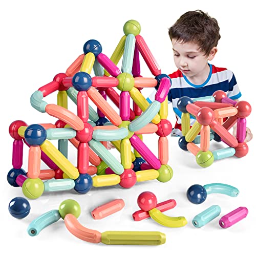 Jojofar Set di 42 palline magnetiche e aste, set di bastoncini da costruzione magnetici, con cassaforte, extra forte, mattonelle di costruzione, giocattoli impilabili per bambini, ragazzi e bambini