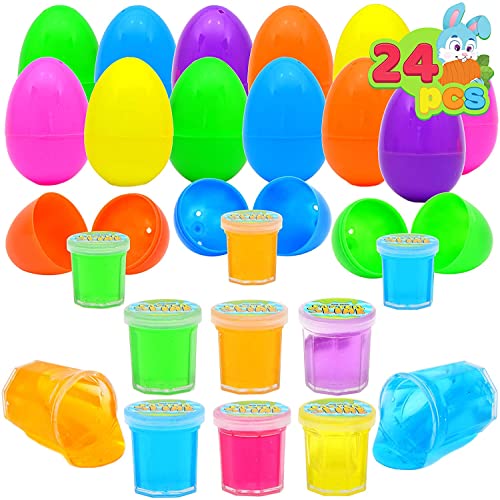 JOYIN 24 pezzi di uova di Pasqua di colore brillante preriempite con Mini Glitter Putty Slime Kit Fluffly Slime per Bambini