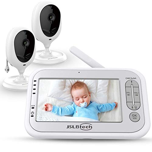 JSLBtech Baby Monitor Videocamera con Schermo LCD da 4,3 , Funzione Interfono, Visione Notturna Automatica, Monitoraggio della Temperatura, Risparmio Energetico Vox (due telecamere)