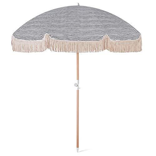 JYCCH Ombrellone Rotondo da 2 m Piccolo ombrellone da Esterno Ombrellone da Spiaggia con Nappa da Patio Ombrelloni in Legno con Funzione di inclinazione, Impermeabili e protettivi (B)
